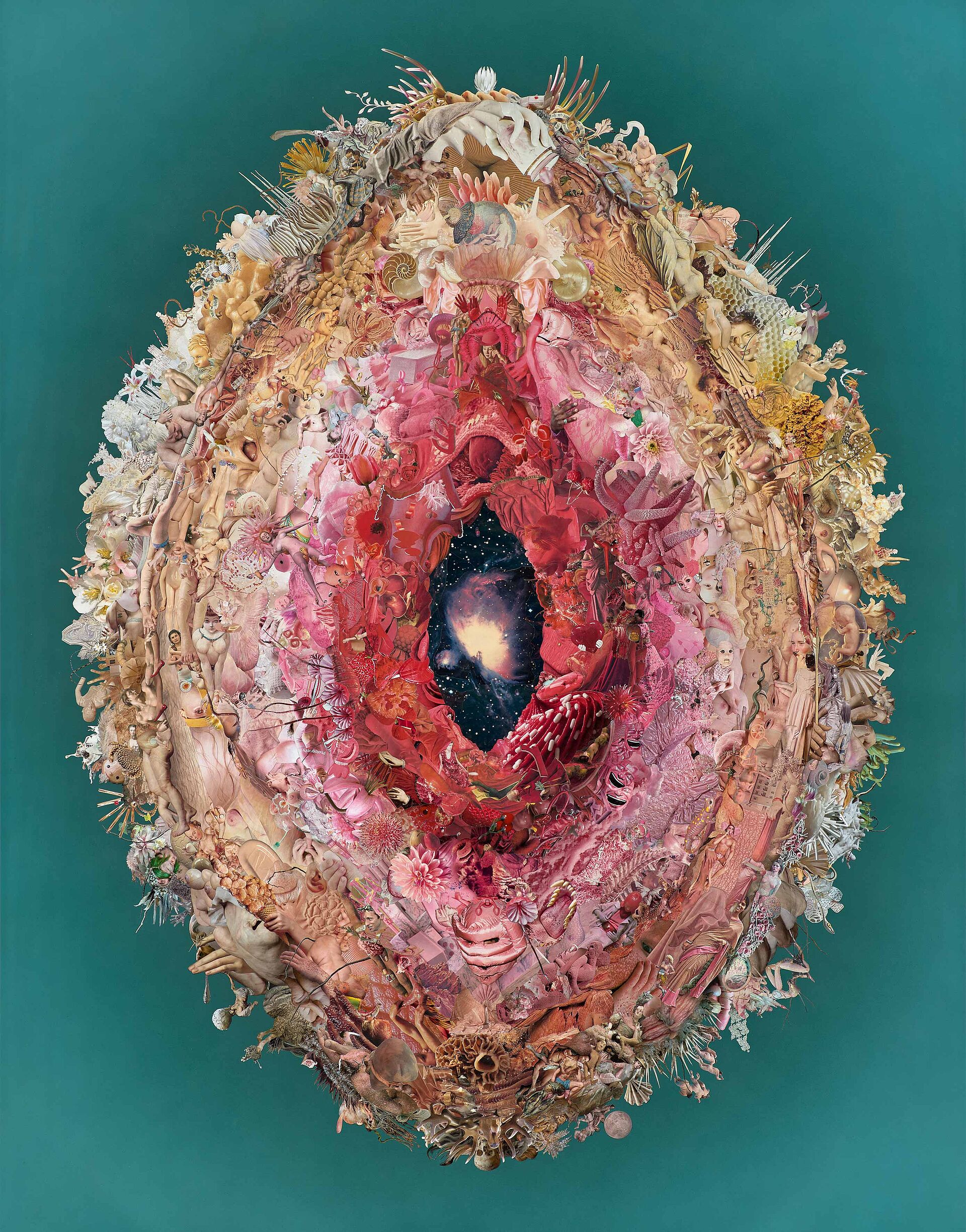 Vulva, 2025
Analoge Collage, Acryl
248 x 196 cm
(Fotografie: © Mark Niedermann, Basel)